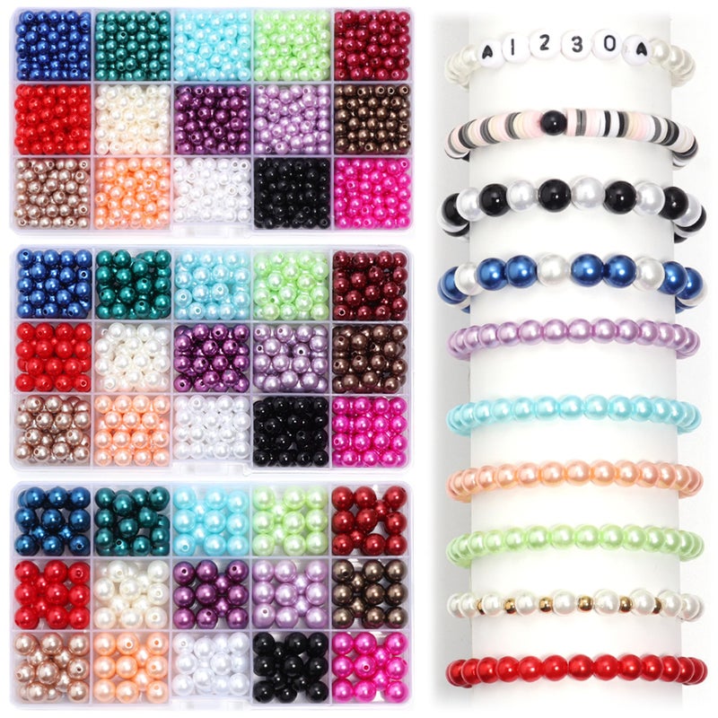 Linsoir beads 300 قطعة من حبات اللؤلؤ 10 مم لؤلؤ فضفاض لصنع المجوهرات حبات اللؤلؤ مع ثقوب للحرف اليدوية لصنع الأساور والقلائد 15 لون مختلط في علبة واحدة - Image 2
